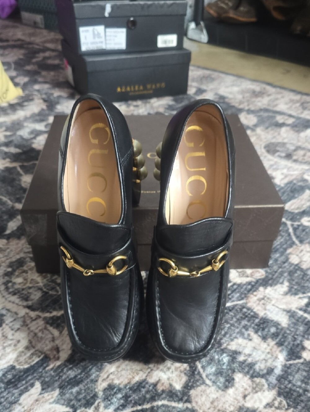 Gucci Black Leather Platform Horsebit Mules - Picture 5 of 13
